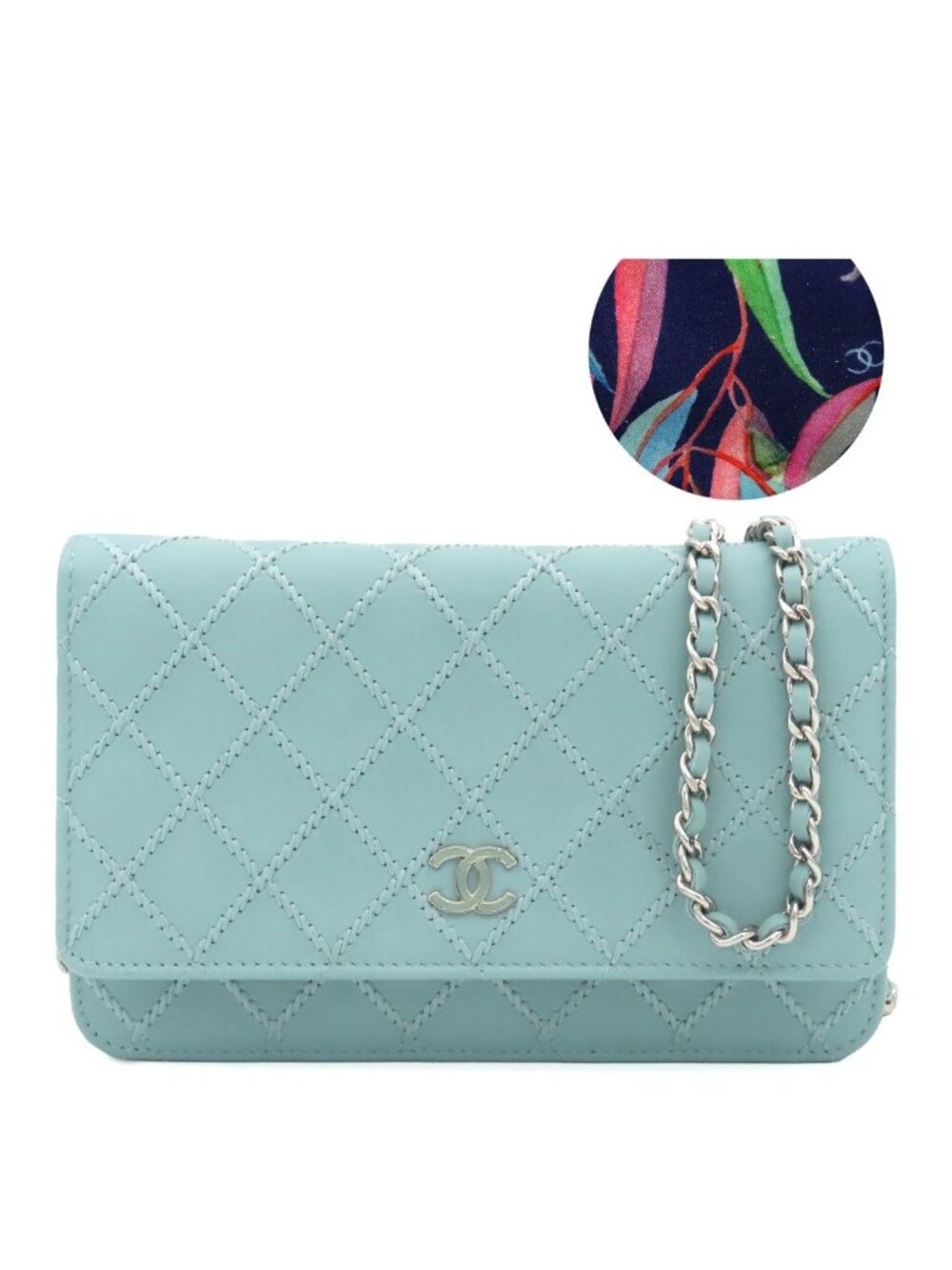 Chanel Chain Wallet Wild Stitch CC Logo Shoulder Bag Light Blue S Lambskin